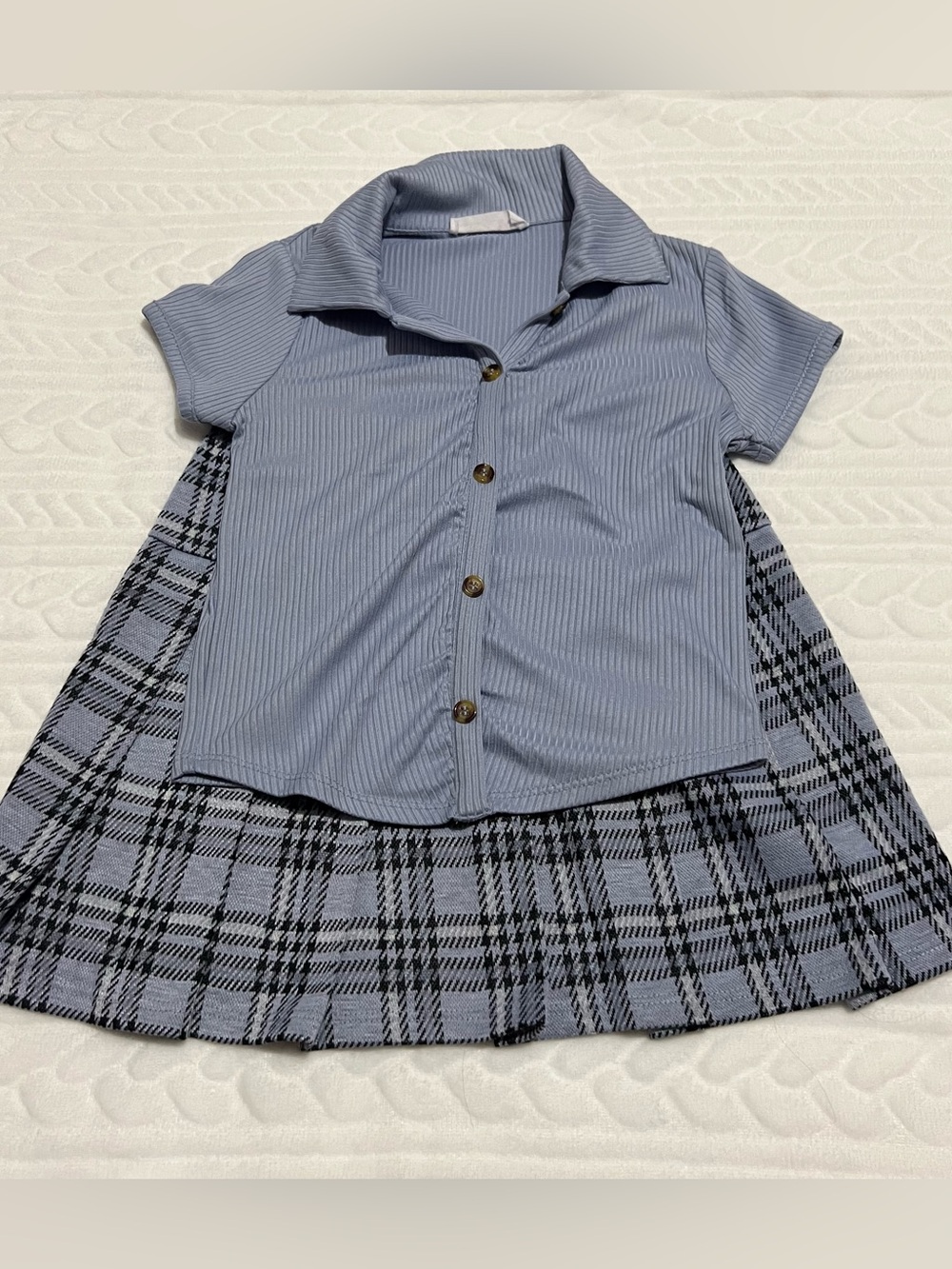 💗 Beautees - Girls Blue Short-Sleeve Button Front Top with Plaid Skirt‎